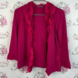 Per Una cardigan ruffle frilly open front pink bright Fuchsia Ruffled Cardigan